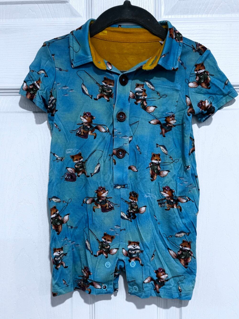 POSH PEANUT Bamboo Infant Fishing Fox Romper 6-9 month